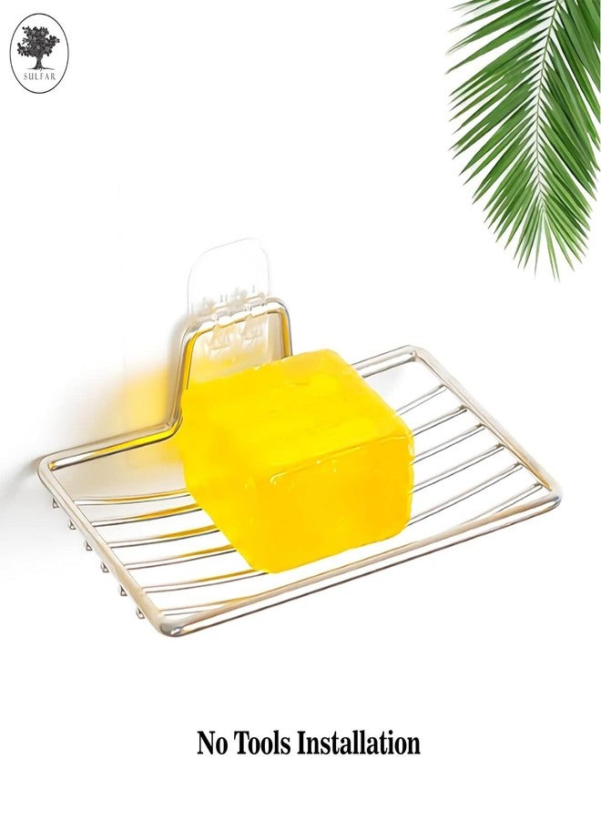 Sulfar Soap Dish Holder,Self Adhesive Wall Mounted Soap Sponge Holder Stainless Steel Storage Saver Rack for Home Kitchen Bathroom Shower (Silver) - Image 3